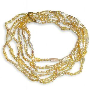 Honora 3 Strands Pink/White‎ Fresh Water Pearl Necklace w/ Sterling 925 Ring